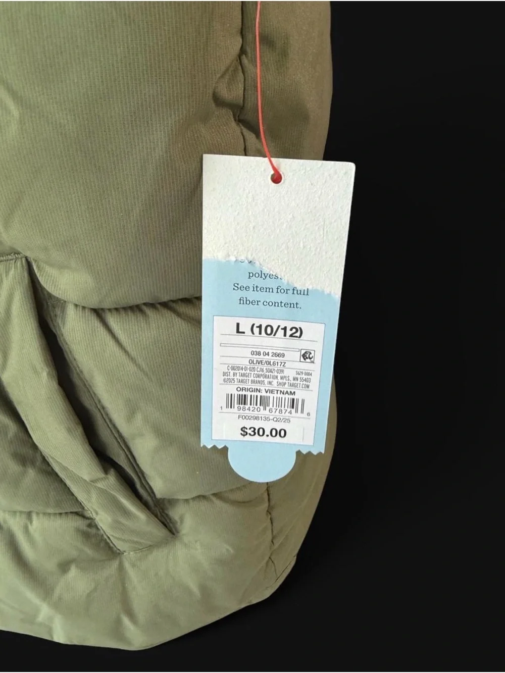 NWT Cat & Jack Olive Sherpa Yoke Puffer Vest Kids L 10/12 Green Winter
